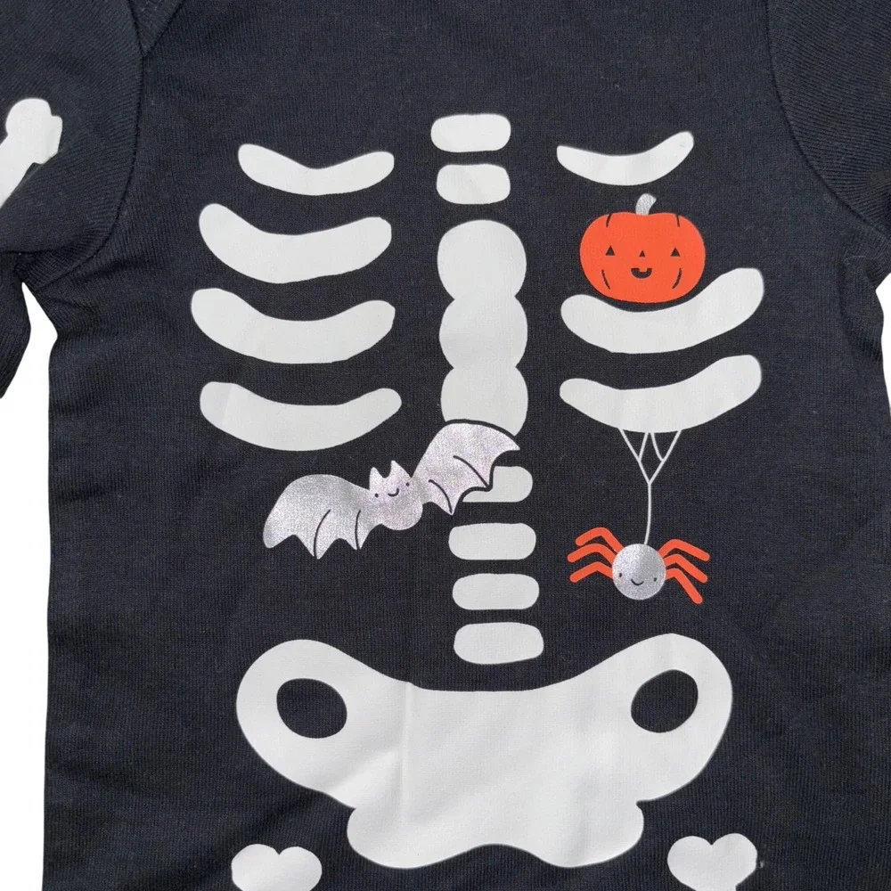 Carters 3M Halloween‎ Holiday Skeleton Pumpkin Bat Spider Black Romper Jumpsuit